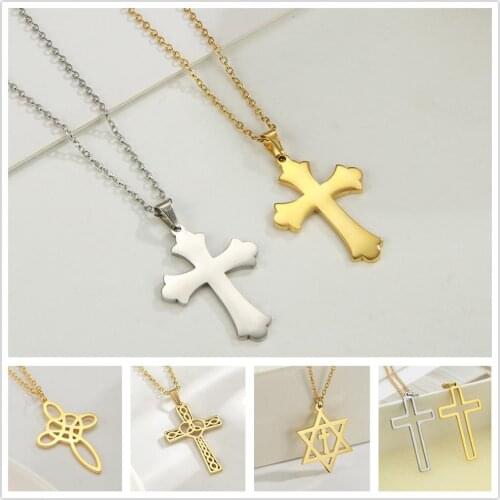 Skyrim Cross Necklace for Women Men Stainless Steel Gold Color Christian Jesus Amulet Choker Chain Necklaces Jewelry Wholesale