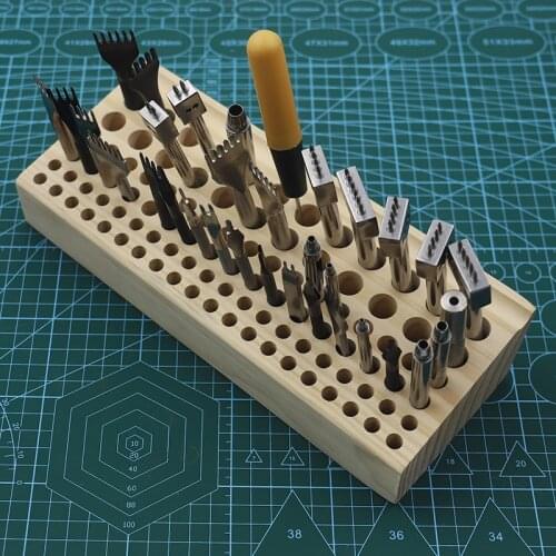 46/98 holes Pine Wooden Leather Engraving DIY Tamping Punching Tools Holder Organizer Storing Leather Tool Storage Box