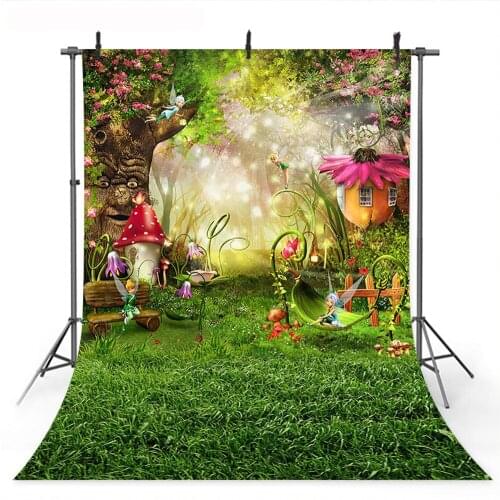 Castle Spring Scenery Backdrop Grassland Fairy Tale Forest Newborn Mushrooms Elves Flowers Background Princess Wonderland