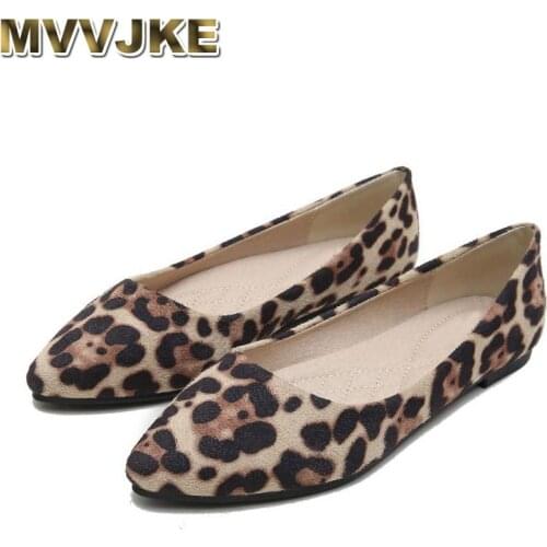 MVVJKE Women Flats Single Shoes Soft Leather shoe Non-Slip Leopard Pointed Toe Shoes woman 33-43