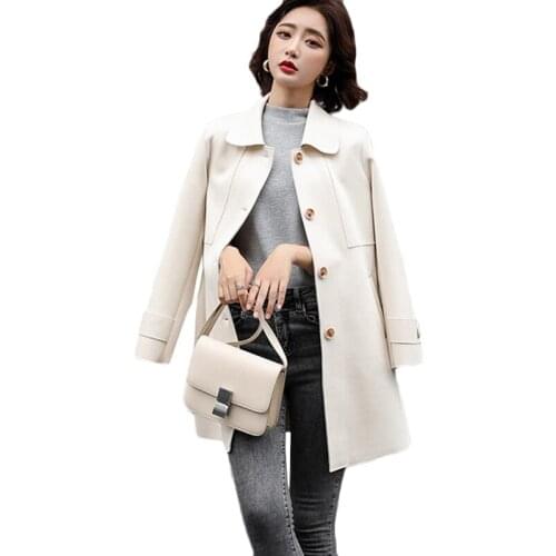 Autumn Korean Womens Windbreaker 2021 New Spring Single-breasted Long Casual Trench Coat Suede Outerwear Gabardina De Mujer