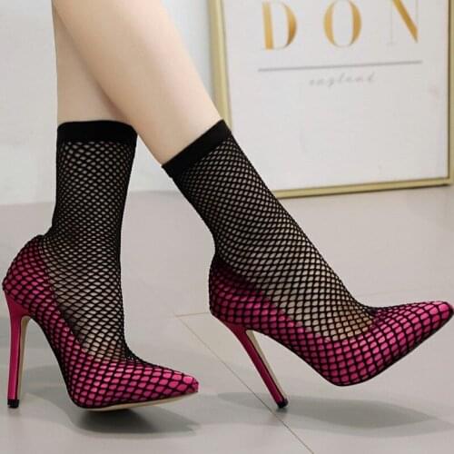 Women sandals Mesh Slip On 11 cm Thin Heels High heels Shallow Cover Heel women shoes sandalias mujer 2020