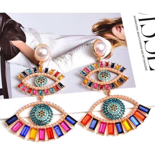 New Colorful Rhinestone Metal Long Eye Shaped Earring High-Quality Vintage Crystals Drop Earrings Jewelry Accessories For Women