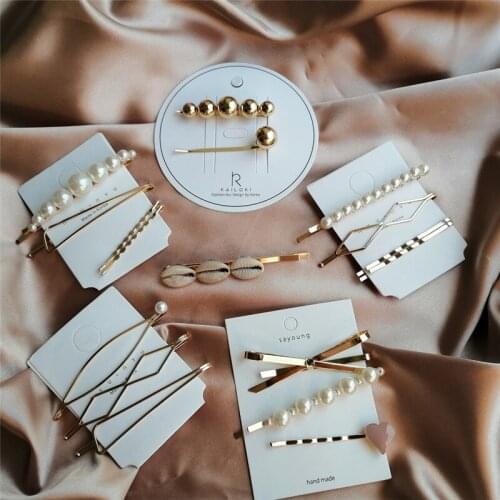 25 New Simulated-pearl Hair Clips 2019 For Women DIY Fashion Gold Shell Hairpins Set Female Hairwear Korea Jewelry Dropship
