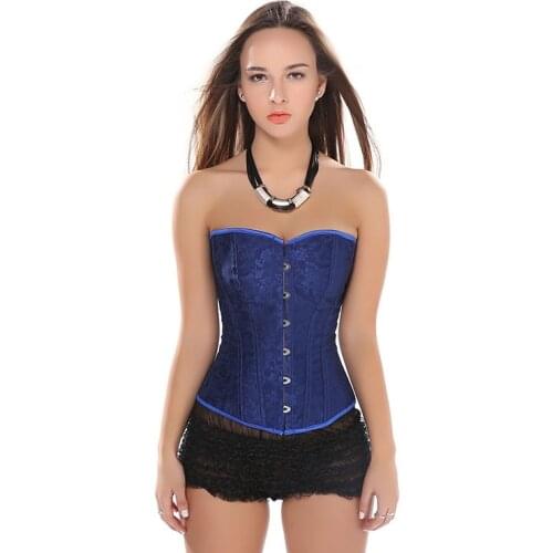 WYS.JL Vintage Corset Tops For Women Plus Size Wedding Bridal Bustier Corset Lingerie Sexy Corselet Overbust Shapewear Blue