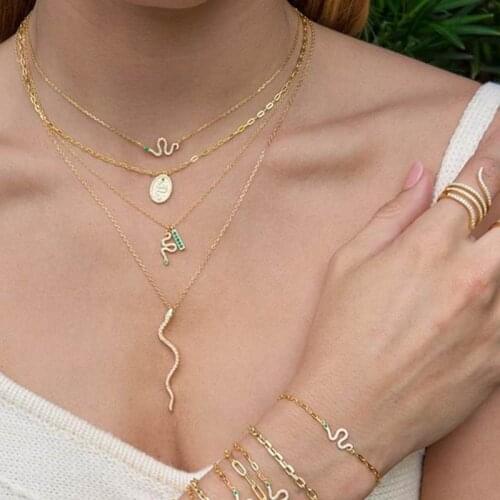 925 Sterling Silve CZ Snake Pendant Necklace Women Zircon Animals Punk Style Charm Gold Choker Necklace Long Statement Jewelry