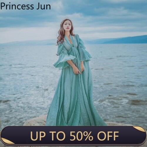 New Summer Women Holiday Beach Long Maxi Blue Dress Deep V Neck Flare Sleeve Fairy Dress High Waist Big Swing Dress Vestidos