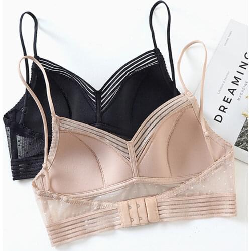 1/2 Pcs Plus Size Sexy Backless Strapless Bra Push Up Bras Women Ultra Thin Lace Bralette Dots Mesh Lingerie Low Back Underwear
