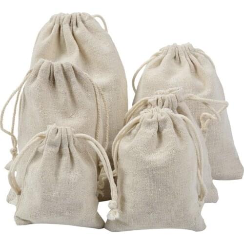 1Pcs Jute bag Cotton Linen Drawstring Bag Burlap Packing pouches Storage Bags for Wedding Christmas Jewelry Packaging