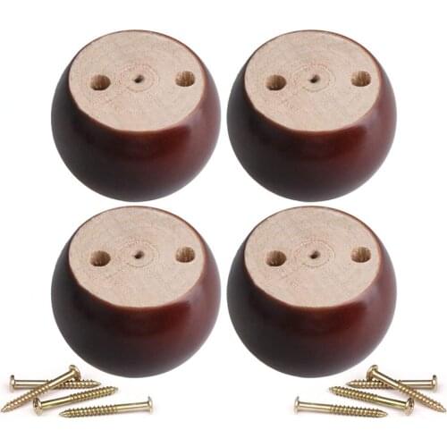 4pcs 50mm Height Red Brown Eucalyptus Wood Round Bun Furniture Feet Sofa Cabinet Couch Feet