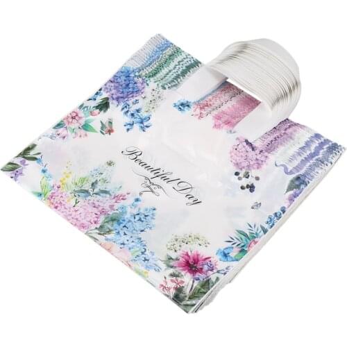 50Pcs Flower Gift Bags Plastic Shopping Bags Clothing Package Bags Party Supply Christmas New Year Gift Bags