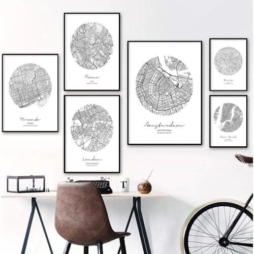 Abstract France Canada Italy City Map Wall Art Canvas Painting Nordic Posters Prints Black White Pictures for Living Room Decor