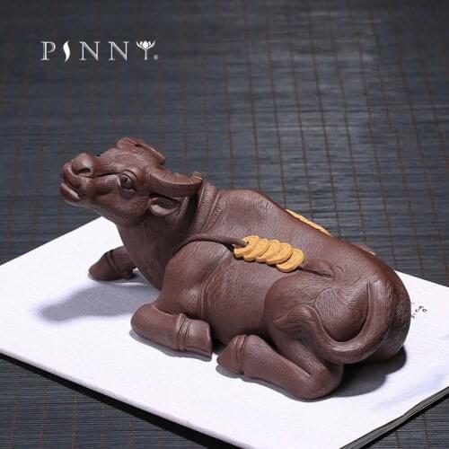 PINNY Zi Sha Coin Large Bull Statue Purple Clay Cow Tea Pet Home Decoration Accessories Crafts Decorative Ornament