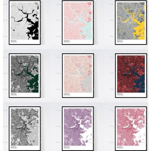 Boston, Massachusetts Map Nordic Retro Minimalism Painting Posters and Prints on Canvas Wall Art Modular Pictures Home Decor
