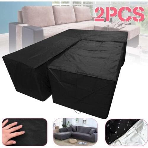 2Pcs Outdoor Garden Furniture Sofa Cover Fabric Dustproof L Shape Corner All-Purpose Waterproof Protective Rectangular Cover