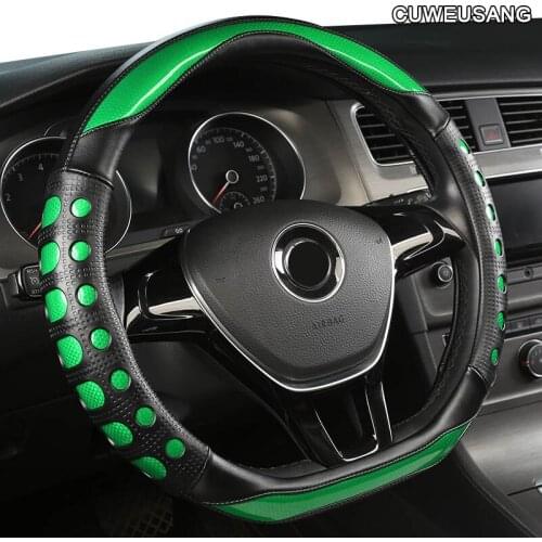 CUWEUSANG Carbon Fiber Leather Car Steering Wheel Cover For C1 C3 C4 C5 DS4 DS5 Berlingo B9 Xsara Picasso Jumpy Saxo Spacetourer
