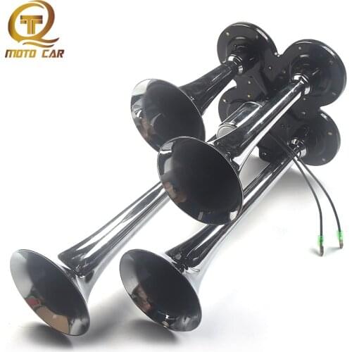 Truck Horn 150DB 12V Car 4 Pipe Air Horn Super Loud Big Valve 24V Train Electric Horn Chrome Auto Boat Ship Horn No Compressor
