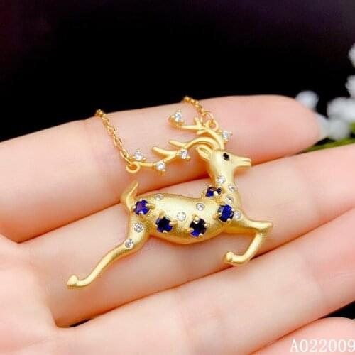 KJJEAXCMY fine jewelry 925 Sterling Silver inlaid natural sapphire fashion deer girl new Pendant Necklace support test