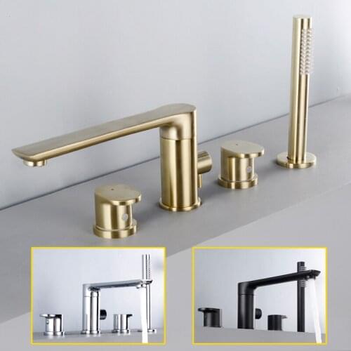 Brass Bathtub Faucet Countertop Installation 4-Hole Bathroom Bathtub Sink With Hand Shower System Black Faucet Set