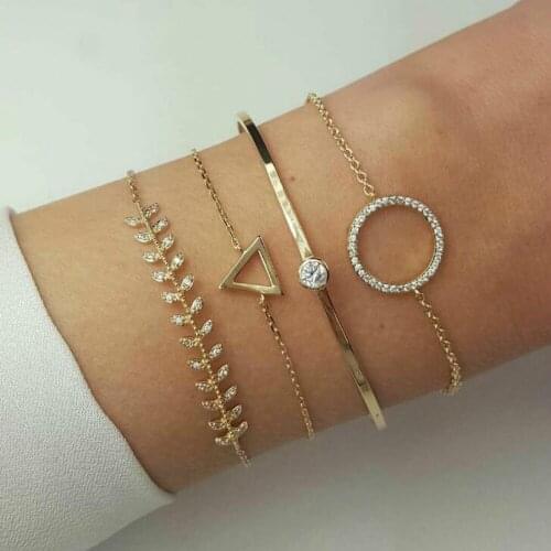 Gold color Women Fashion Punk Bracelet Simple Trendy round triangle Chain Bracelets Bohemian Retro Jewelry Accessories Bangles
