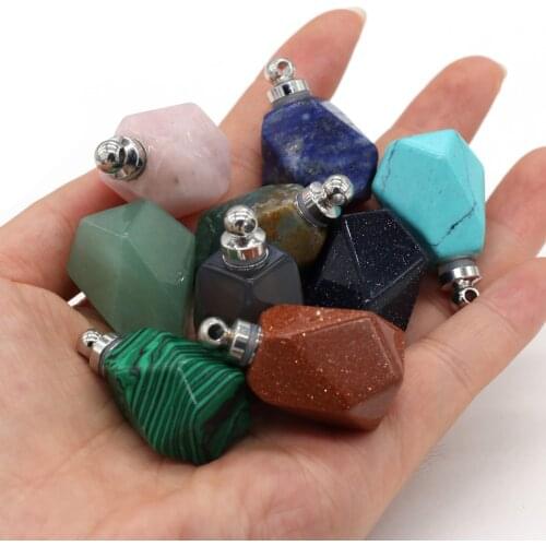 Natural Gem Stone Perfume Bottle Pendant Lapis Lazuli Essential Oil Diffuser Charms for Women Jewelry Making DIY Necklace Gift