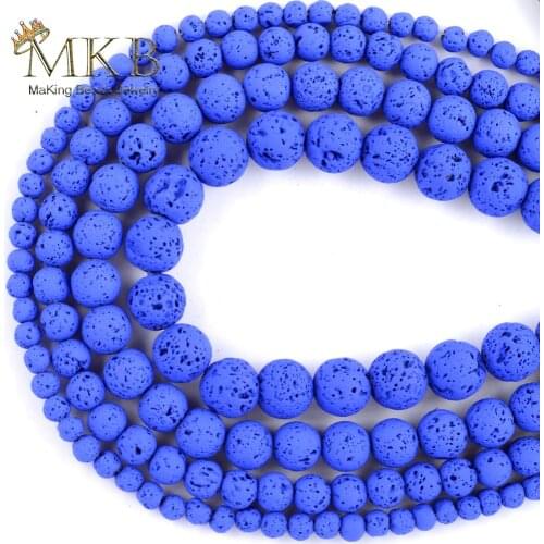 Natural Hematite Lava Stone Blue Round Beads Matte Spacer Loose Beads For Jewelry Making 4mm-12mm Diy Bracelet Jewellery 15"