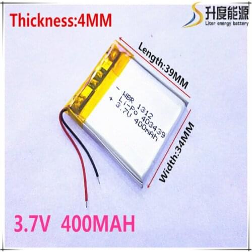 Polymer battery 403439 3.7V 400MAH 403540 smart home MP3 speakers Li-ion battery for dvr,GPS,mp3,mp4,cell phone,speaker