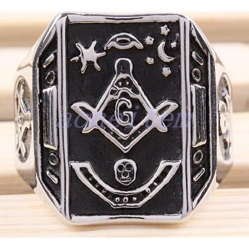 Polished Stainless Steel Ring American Freemason Logo Finger Rings For Men Jewelry Fashion Gift