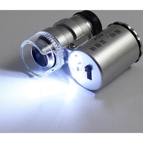 Portable Microscope 60x Pocket Mini Microscope Magnifier Jeweler Loupes Glass Lens LED Light Money Detect Lamp Tester Dropship