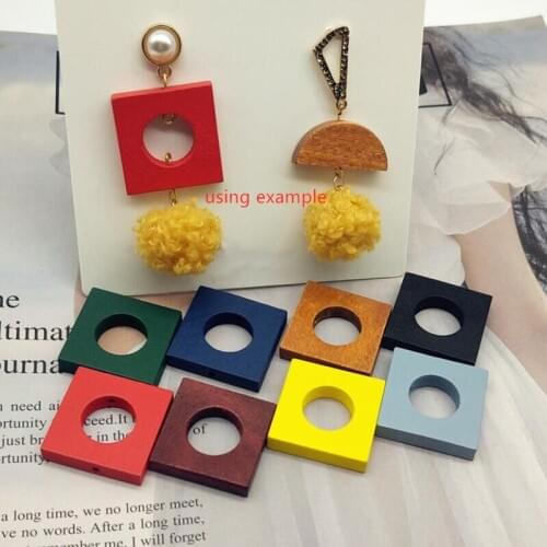 Colorful Wood Hollow Square Shape DIY Loose Bead Jewelery Accessory With Hole Earrings Parts 25mm 10pcs y1247