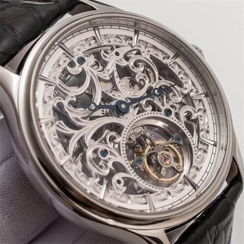 Luxury Tourbillon Skeleton Mens Mechanical Watch Original Alligator Leather Men Watch Fashion ST8000K Tourbillon Movement Clock