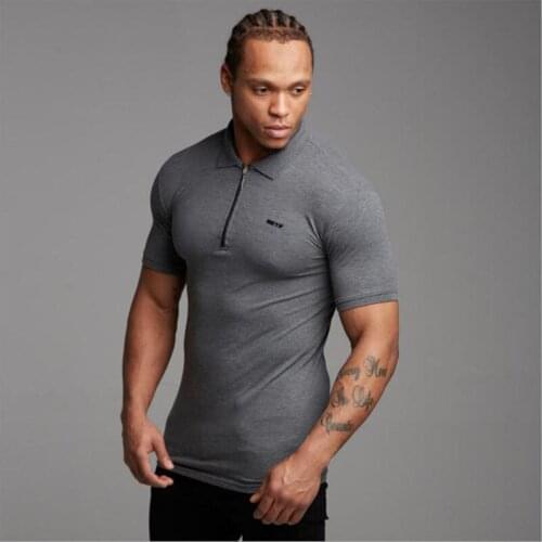 Muscle Brothers 2019 Men New Business Sports Fitness Casual Trend Slim BodySleeve Merc Cerizedotton POLO Shirt