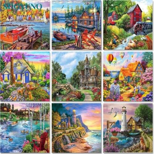 SDOYUNO Oil Painting By Numbers Landscape 60x75cm Paint By Numbers On Canvas Watercolor By Numbers Scenery Home Decor