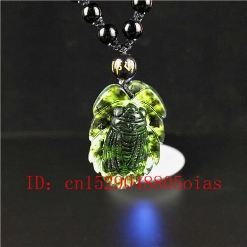 Certified Chinese Natural Black Green Jade Cicada Pendant Necklace Charm Jewelry Obsidian Carved Amulet Gifts for Women Men