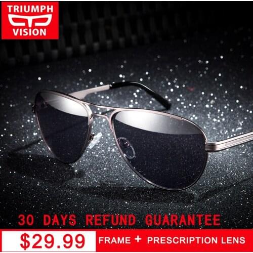 TRIUMPH VISION Prescription Driving Myopia Sunglasses for Men Pilot Sun Glasses Male Metal Shades Diopter Eyeglasses Spectacles