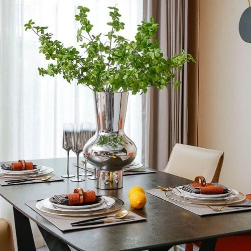 Modern Electroplating Silver Resin Craft Vase Decor Living Room Flower Arrangement Luxury Entrance Table Decoration Ornaments