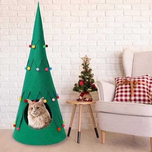 Pet Supplies Christmas Green Felt Cat Mat Pet Nest Christmas Cute Festive Atmosphere Fur Ball Tree Cat House