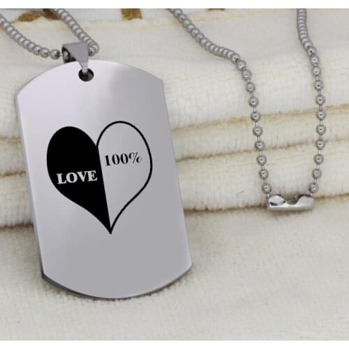 Ufine lover gift jewelry heart love 100% pendant army card stainless steel custom necklace N4565
