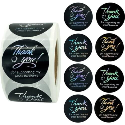 Silver Foil Colorful Thank You Sticker Label 500pcs/roll 2.5/3.8cm Shop Company Gift Card Business Packaging Decoration Label