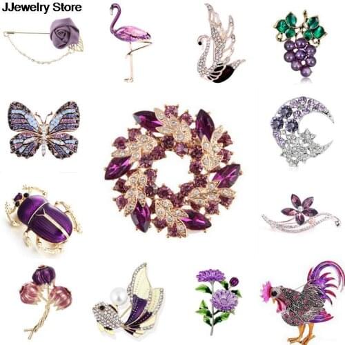 1x Purple Color Big Flower Crystal Brooch For Women Fashion Brooch Pin Bouquet Rhinestone Brooches Pins Scarf Clip Jewelry
