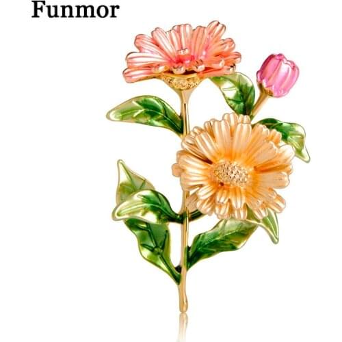 FUNMOR Harajuku Enamel Flowers Women Brooches Gold Color Romantic Wedding Bride Bridesmaid Dress Accessories Fine Brooch Gifts