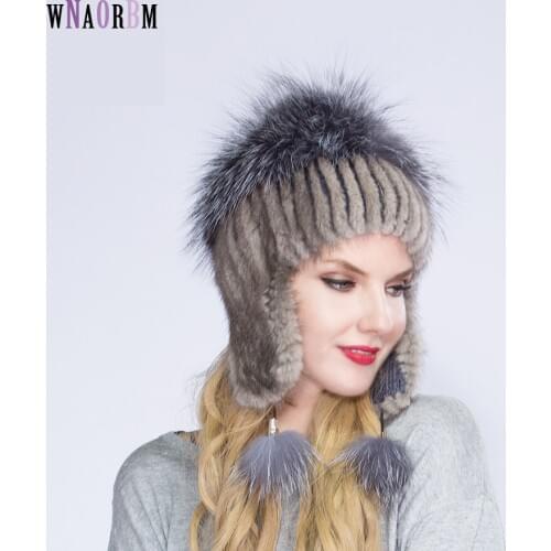 WNAORBM New Winter Warm Mink Hat Fox Fur Lady Mink Hat Ear Protectors Fashion High quality Fur Hat For Young Women