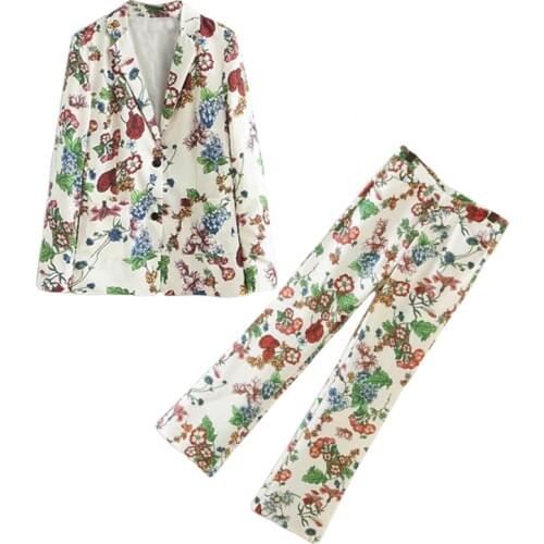 Womens suit female 2019 European style beach holiday wind flower pattern printing OL casual pajamas two / piece suit