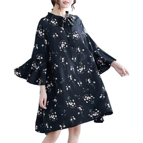 2020 Oversize Summer Women Chiffon Dress Lace-up Printed Ruffles Sleeve Loose Dress Female Plus size XXL-5XL Elegant Dress G866