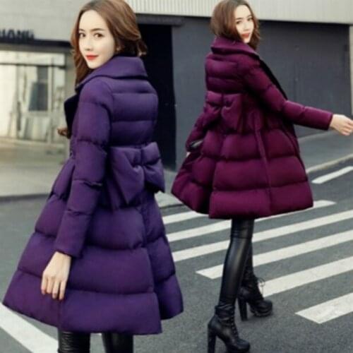 Winter Maternity Warm Coat Big Bowknot Long Lady Cotton Padded Jacket Pregnant Women Long Parkas Coat Women Wadded Down Jacket