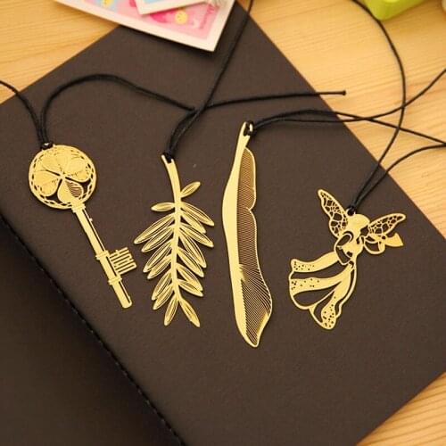 1 PCS Golden Key Feather Leaves Metal Bookmark Stationery for Student Gift Office Supplies Book Mark Paper Clips