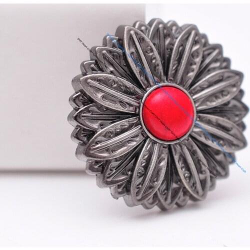 10pcs RED Real Turquoise Gunmetal Sunflower Western Saddle Leathercraft Conchos For Beast Collar Handbag Decor