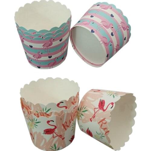 100pcs High quality flamingo love pattern cake thick paper cup party birthday favor bread paper tray kitchen accessories