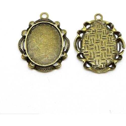 8pcs Antique Bronze Oval Lace Border Base Setting Tray Bezel Pendant Charm/Finding,fit 23mmx30mm Cabochon/Cameo