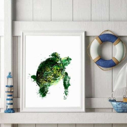 Abstract Sea Turtle Print Pictures , Watercolor Ocean Turtle Poster Canvas Art Painting Home Bathroom Wall Decoration